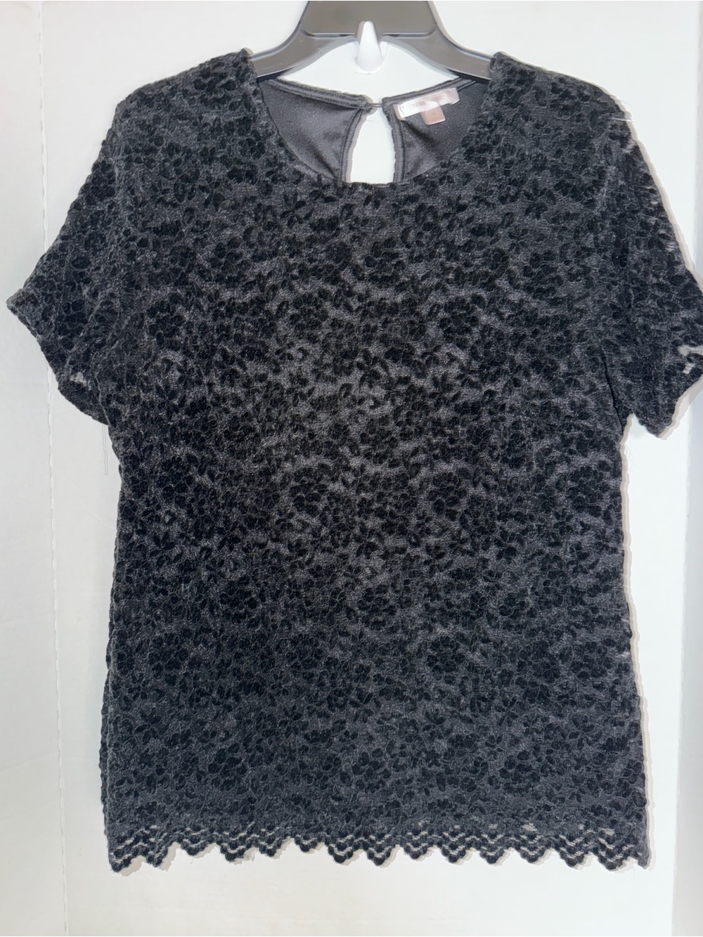 Short Sleeve Black Floral Lace Overlay Top